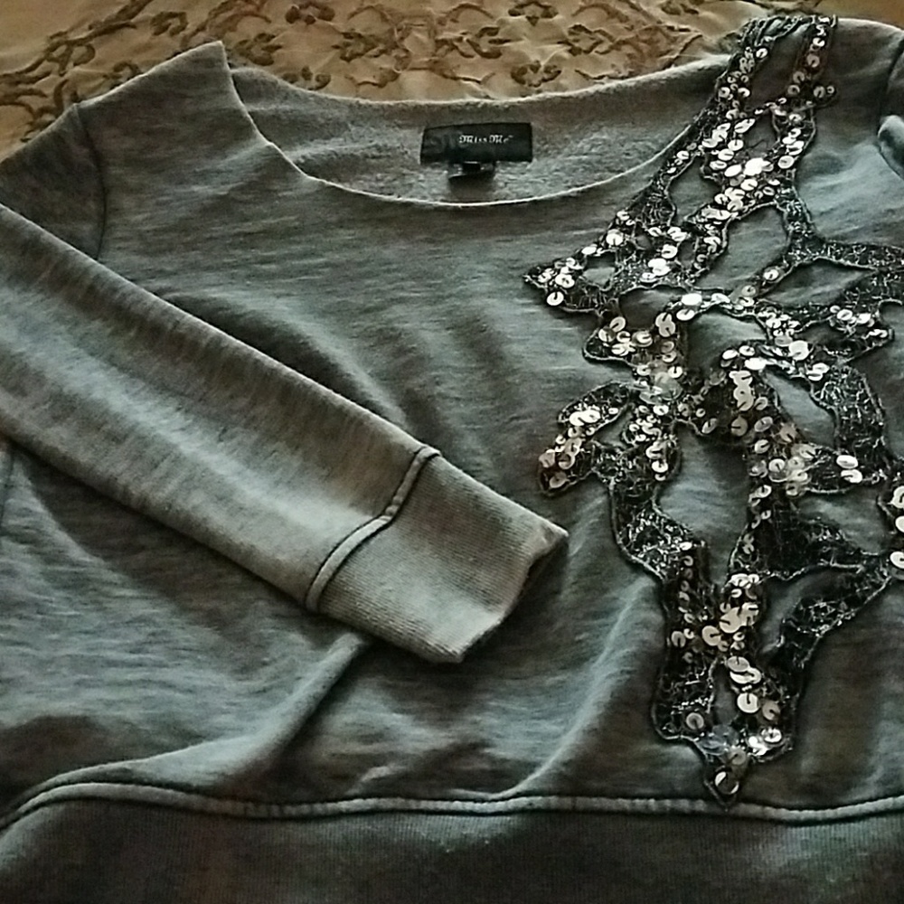 Miss,me Gray sequenced sweatdhirt